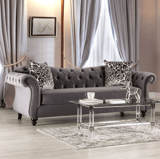Antoinette Premium Velvet Light Grey Chesterfield Sofa
