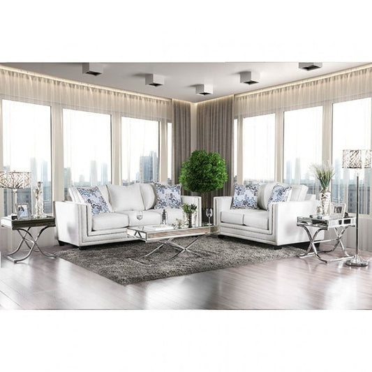 Ilse Chenille Loveseat - Off-White/Blue