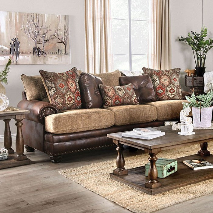 Fletcher Faux Leather Sofa - Brown/Tan