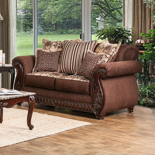 Tabitha Chenille Loveseat - Brown/Gold