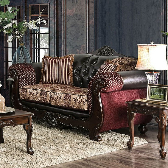 Quirino Faux Leather Loveseat - Burgundy/Dark Brown