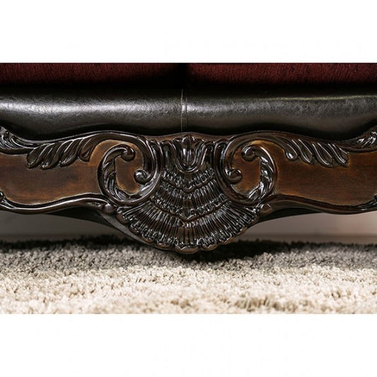 Quirino Faux Leather Sofa - Burgundy/Dark Brown