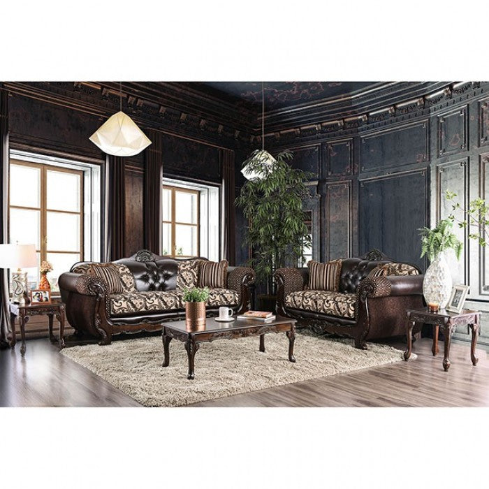 Quirino Faux Leather Living Room Set - Light Brown/Dark Brown