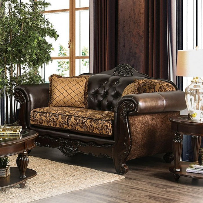 Quirino Faux Leather Loveseat - Tan/Dark Brown