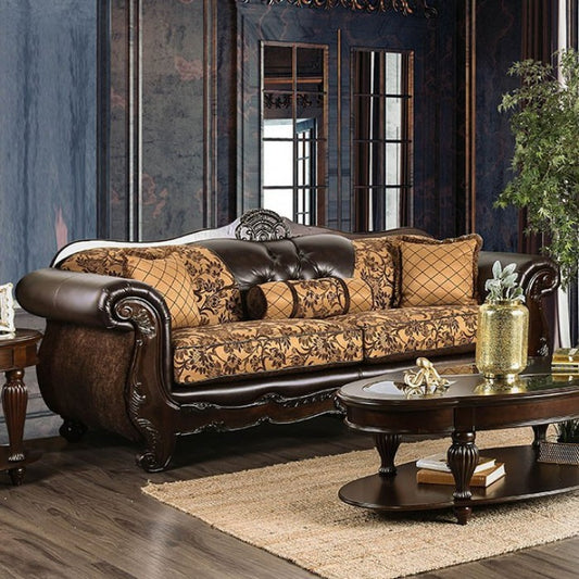Quirino Faux Leather Sofa - Tan/Dark Brown