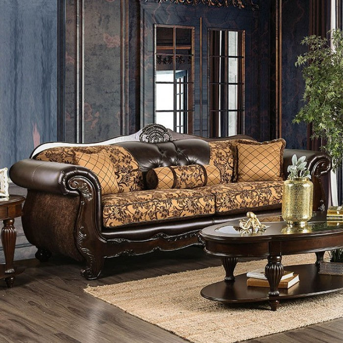 Quirino Faux Leather Sofa - Tan/Dark Brown