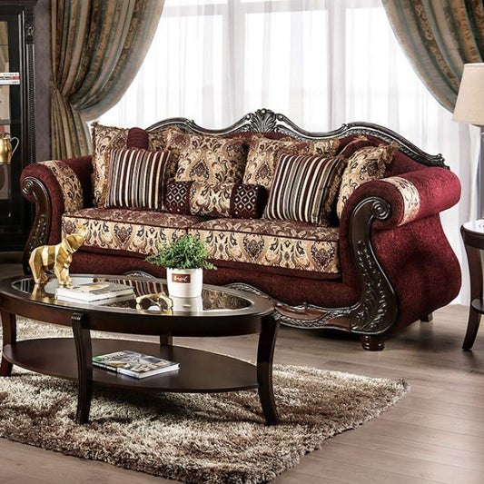 Matteo Chenille Sofa - Burgundy/Brown