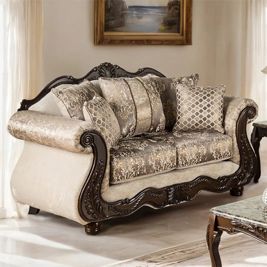 Andalusia Upholstered Loveseat - Light Brown/Dark Cherry