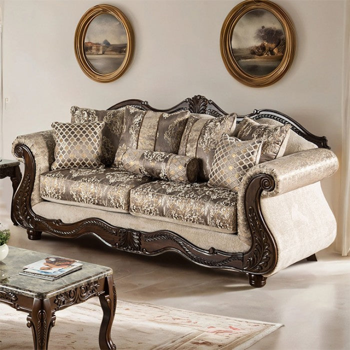 Andalusia Upholstered Sofa - Light Brown/Dark Cherry