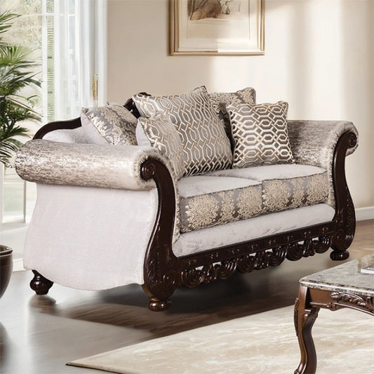 Catalonia Upholstered Loveseat - Beige/Dark Cherry
