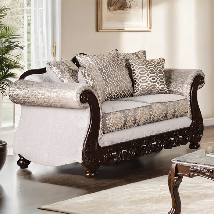 Catalonia Upholstered Loveseat - Beige/Dark Cherry