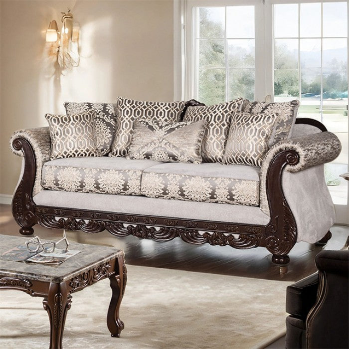 Catalonia Upholstered Sofa - Beige/Dark Cherry