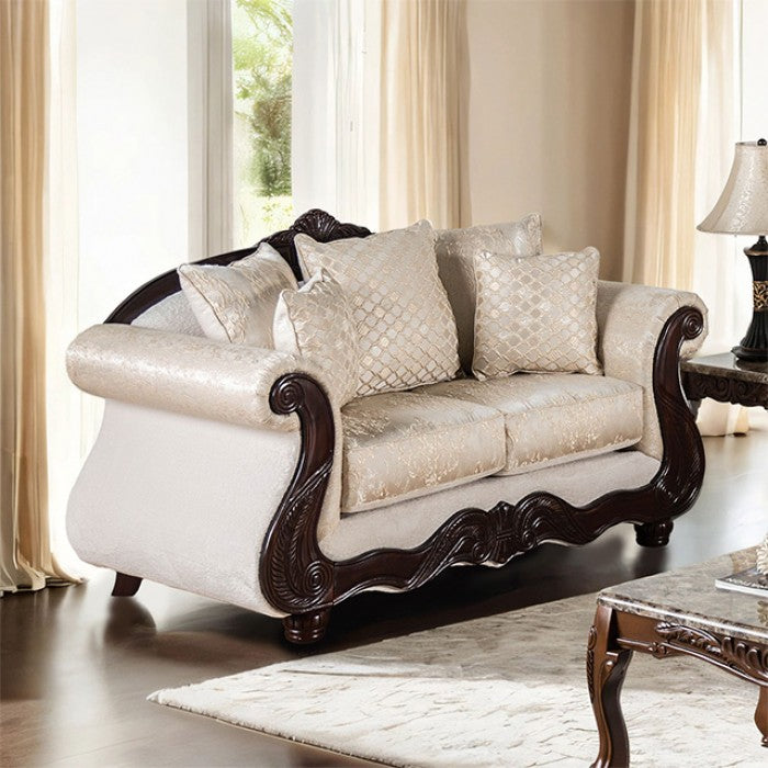 Huelva Upholstered Loveseat - Beige/Dark Cherry