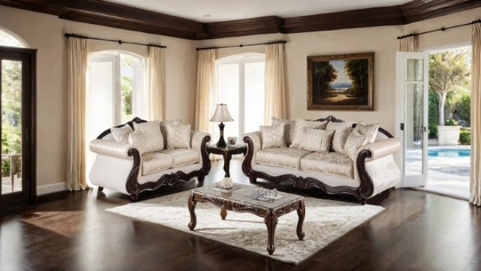 Huelva Upholstered Sofa - Beige/Dark Cherry