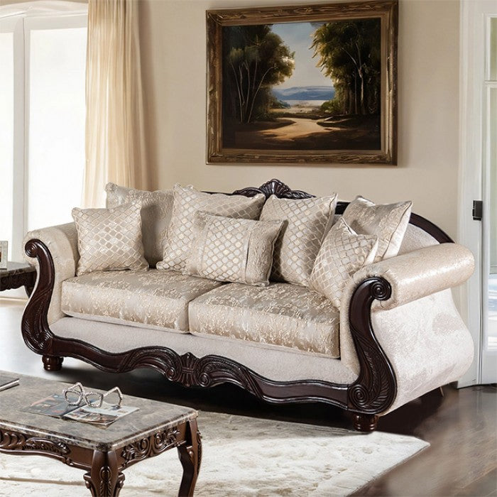 Huelva Upholstered Sofa - Beige/Dark Cherry