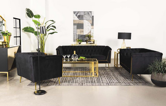 Holly 2-Piece Tuxedo Arm Tufted Back Living Room Set Black