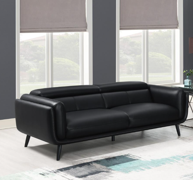 Shania Modern Track Arm Sofa with Adjustable Head Rest - Black