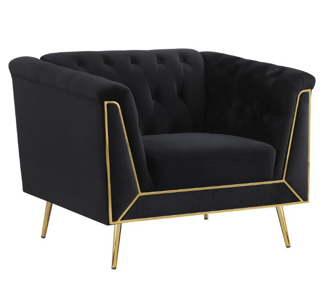 Holly Tuxedo Arm Tufted Chair - Black & Gold