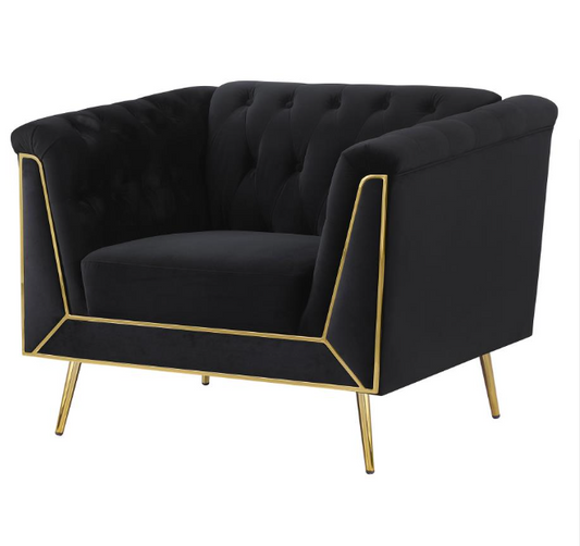 Holly Tuxedo Arm Tufted Chair - Black & Gold