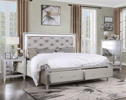 Sliverfluff Glam Storage Bed with Padded Headboard - Queen