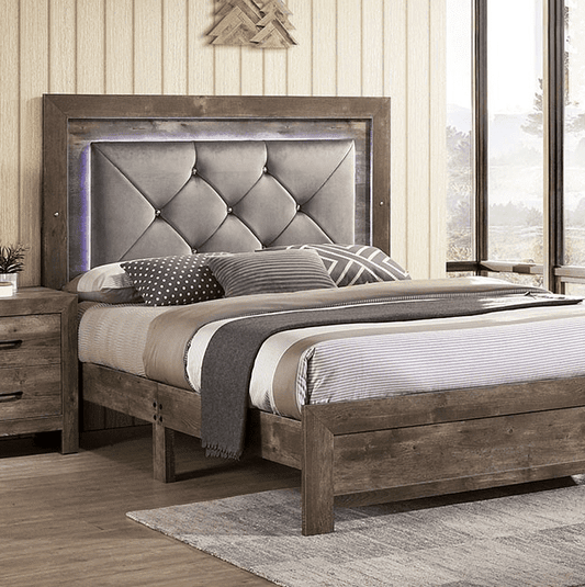 Larissa Rustic Glam Queen Bed with LED Lighted Headboard