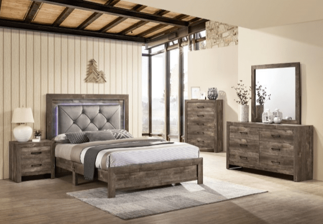 Larissa Rustic Glam Queen Bed with LED Lighted Headboard