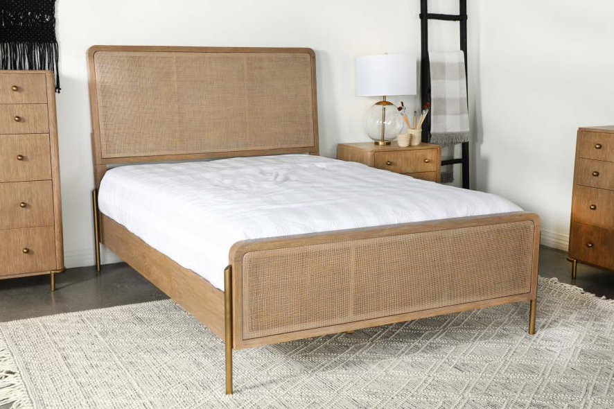 Arini 5 Piece Queen Panel Bedroom Set - Sand Wash And Natural Cane