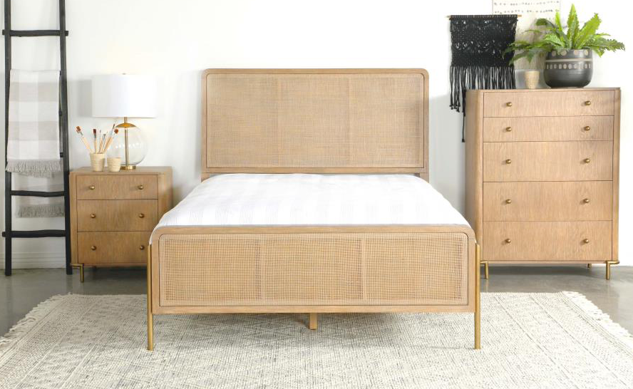 Arini 5 Piece Queen Panel Bedroom Set - Sand Wash And Natural Cane