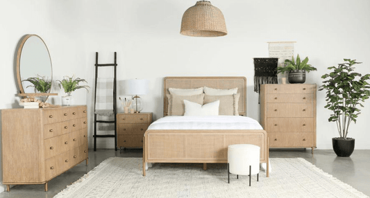 Arini 4 Piece Queen Panel Bedroom Set - Sand Wash And Natural Cane