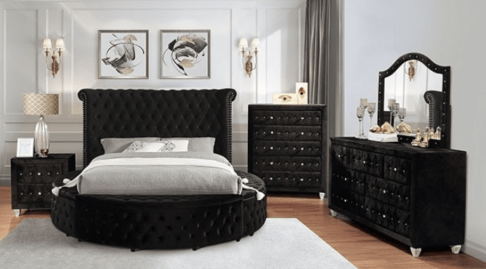 Sansom Black Velvet Queen Storage Bed - Furniture of America