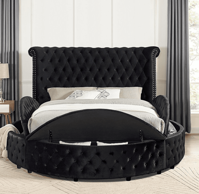 Sansom Black Velvet Queen Storage Bed - Furniture of America