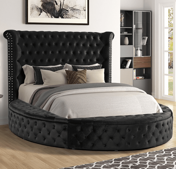 Sansom Black Velvet Queen Storage Bed - Furniture of America