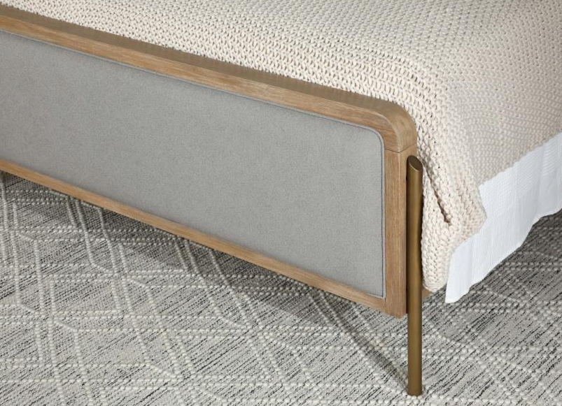 Arini II Queen Bedroom Set in Wire Brushed Sand Finish & Upholstered Headboard