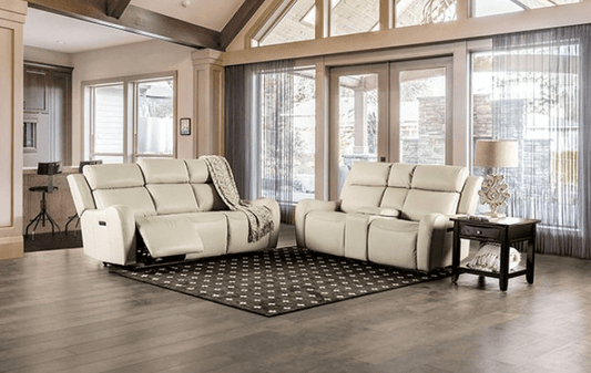 Barclay Beige Leatherette Power Motion Sofa & Loveseat Set - Furniture of America