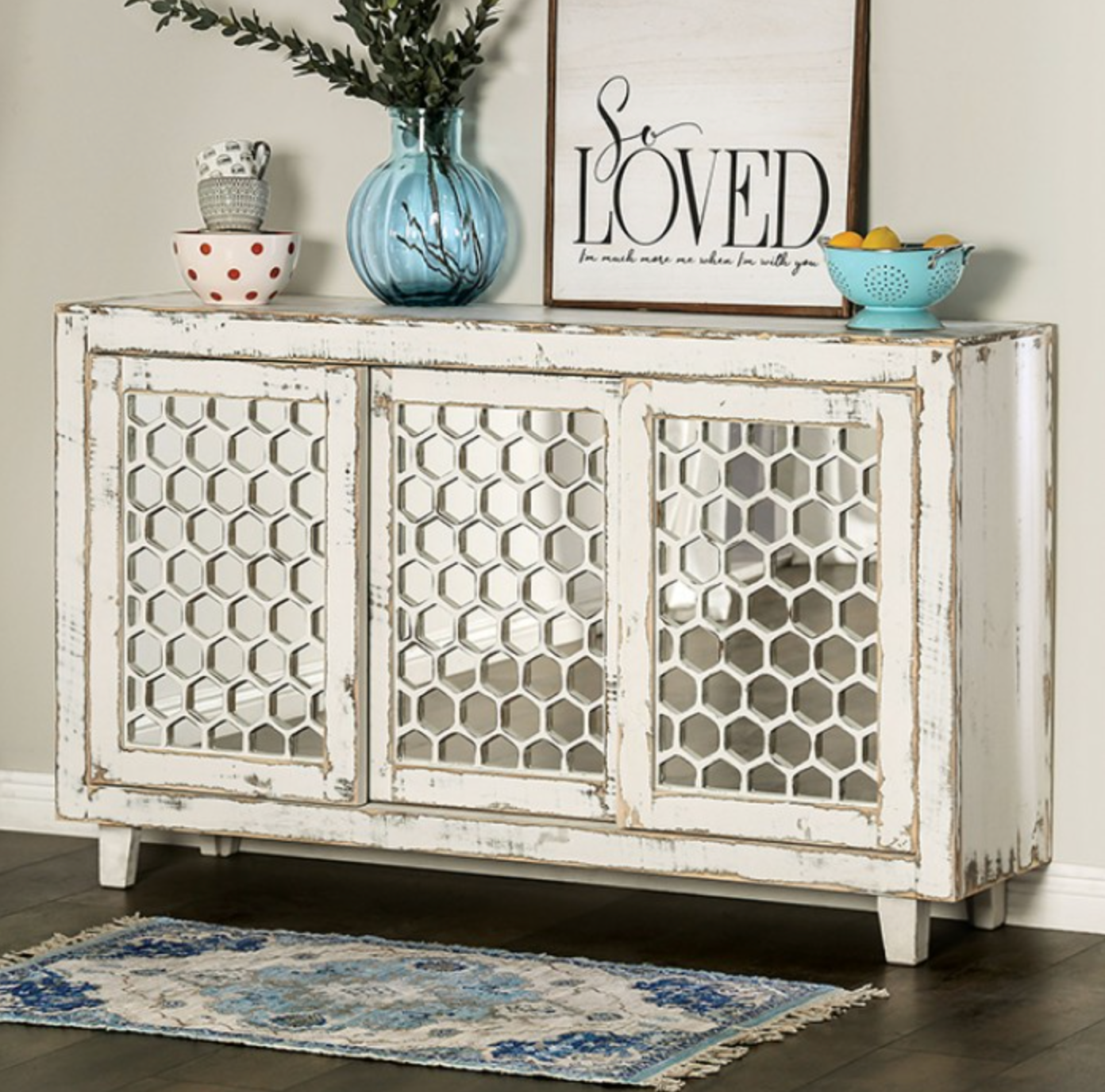Brianna Rustic Transitional Cabinet - Weathered White