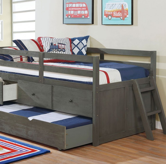 Anisa Twin Loft Bed with Storage & Trundle - Gray