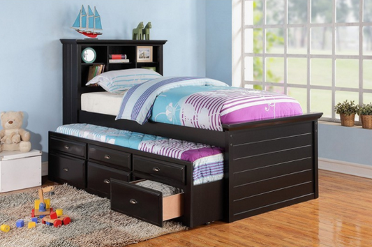 Ridley Twin Bookcase Bed with Trundle - Black