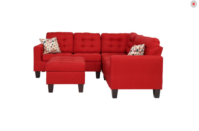 Carmine 4-Piece Upholstered Sectional & Ottoman Set - Red