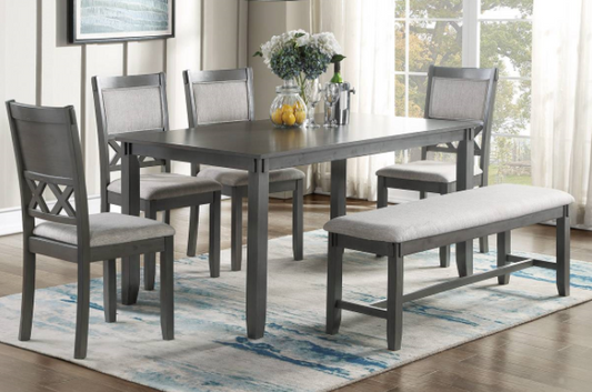 Mandy 6-Piece Dining Set with Bench - Gray