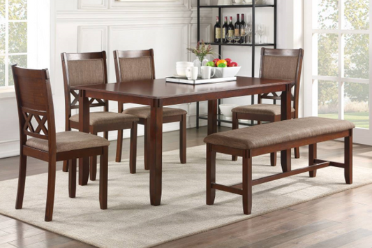 Mandy 6-Piece Dining Set with Bench - Brown