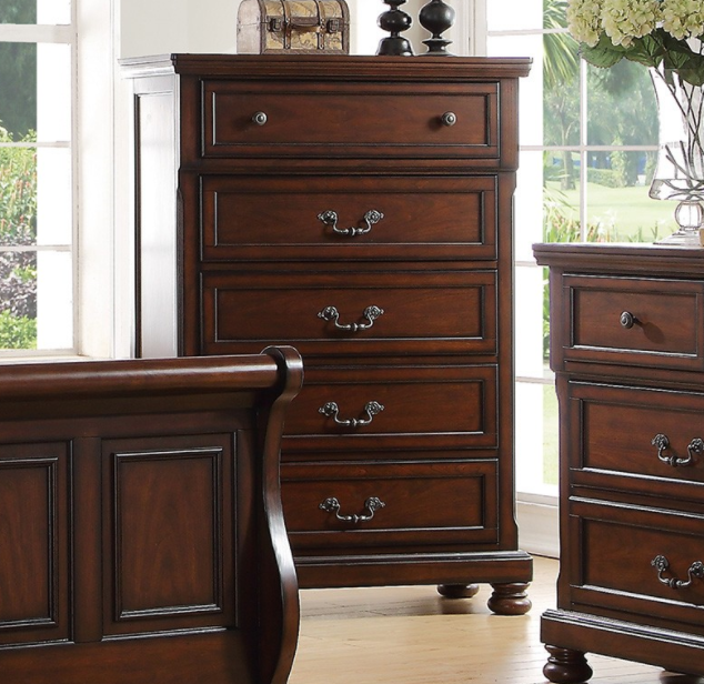 Forney Traditional 5-Drawer Chest - Brown Cherry