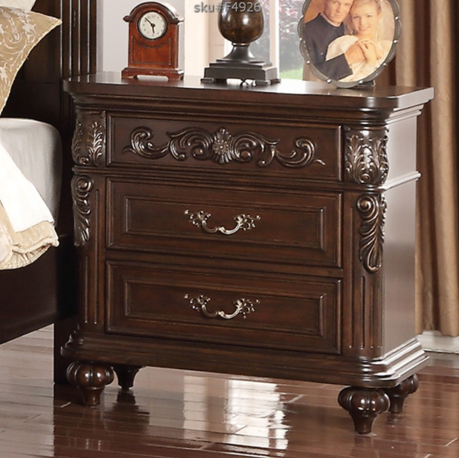 Terrell Traditional Style 3-Drawer Nightstand - Brown Cherry