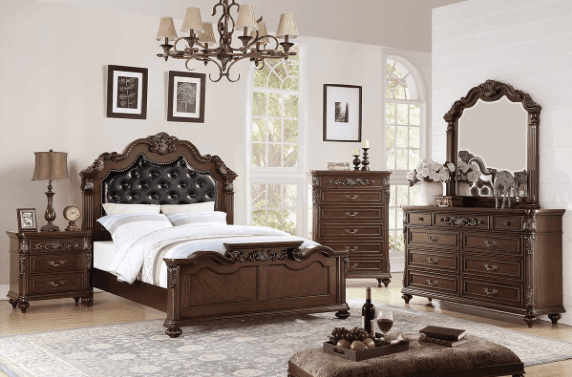 Terrell Traditional King Camelback Bed with Padded Headboard - Brown Cherry