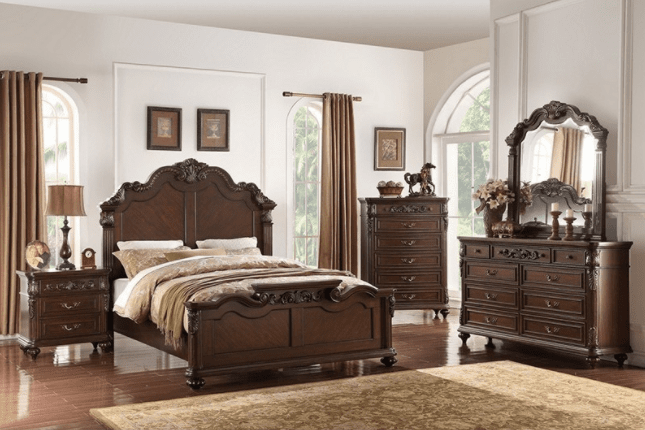 Terrell II Traditional Queen Camelback Bed - Brown Cherry