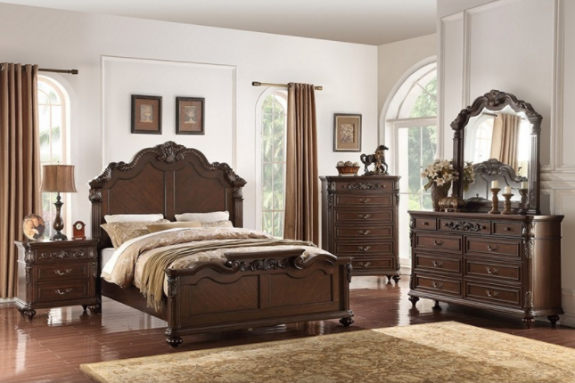 Terrell II Traditional King Camelback Bed - Brown Cherry
