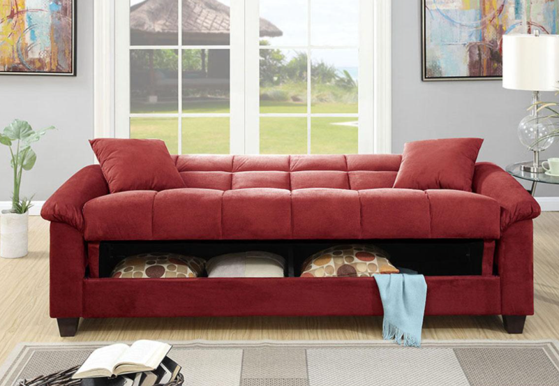 Tandy Microfiber Adjustable Sleeper Sofa w/ Storage - Red