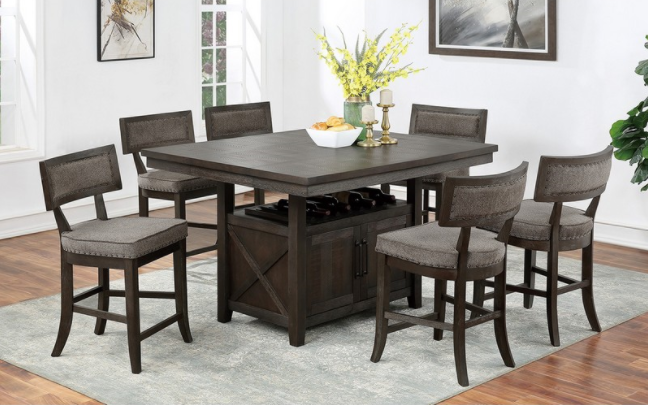Timber 7-Piece Solid Wood Counter Height Dining Set - Brown