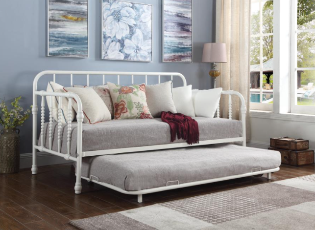 Marina Twin Daybed & Trundle Set with Bobbin Details - White