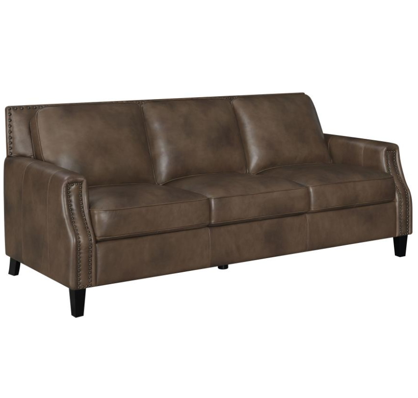 Leaton Leather Recessed Arms Sofa Brown Sugar
