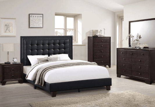 Siva Full Size Black Leatherette Tufted Platform Bed